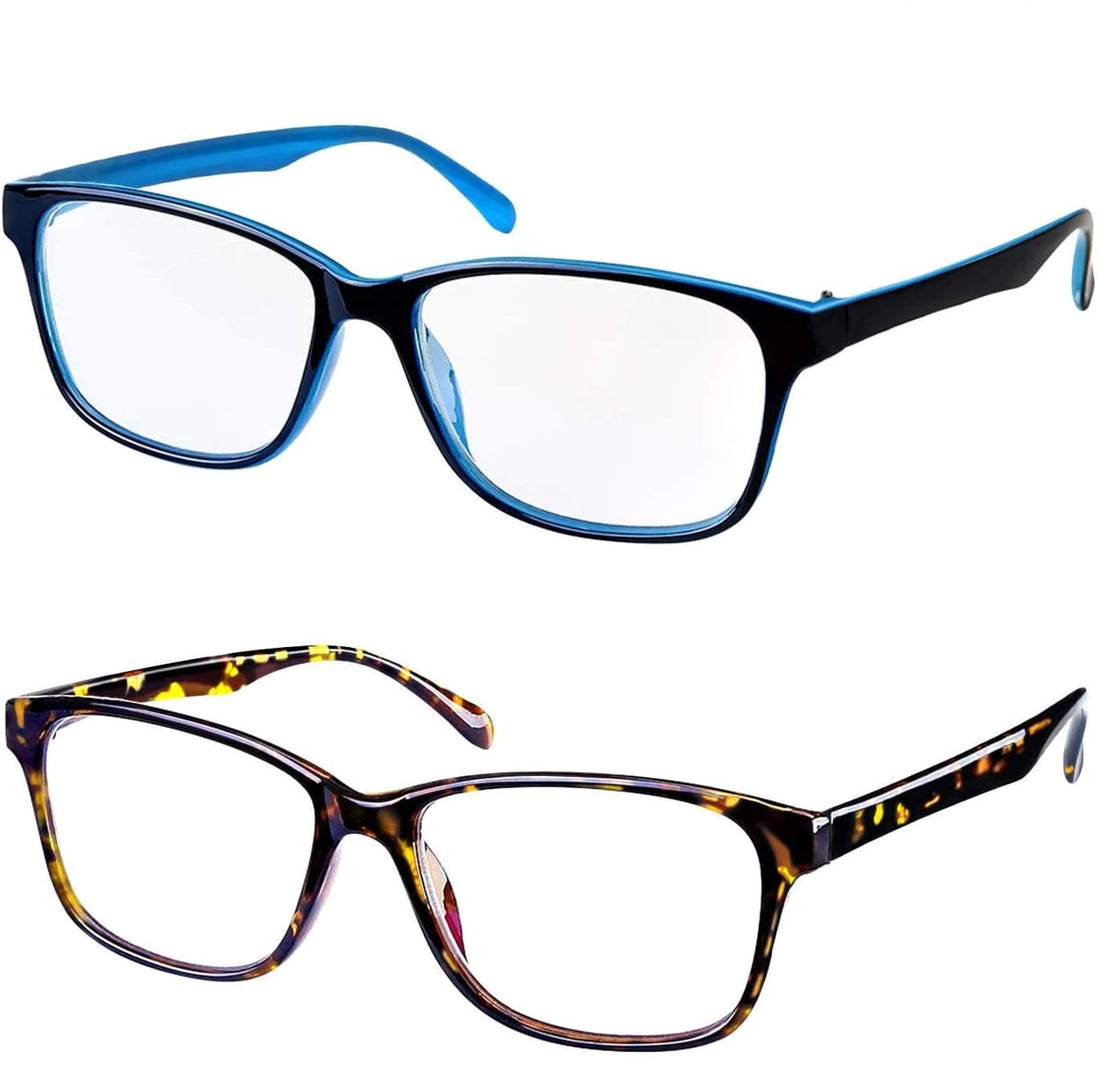 Blue Light Blocking Glasses 2 Pack Rectangle Glasses Sleep Better, Reduce Eyestrain & Fatigue When Gaming, Tablet/Phone Reading, TV (Twilight and Black)