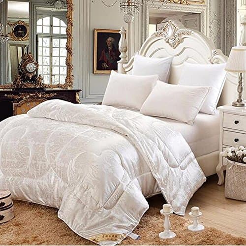 hellosy100% Pure Long Mulberry Silk Filled Comforter Silk Comforter Silk Quilt Silk Duvet(86 X 94 In)Doona Bedspread Coverlet Blanket for Spring and Summer&Autumn Use ( Queen,White)