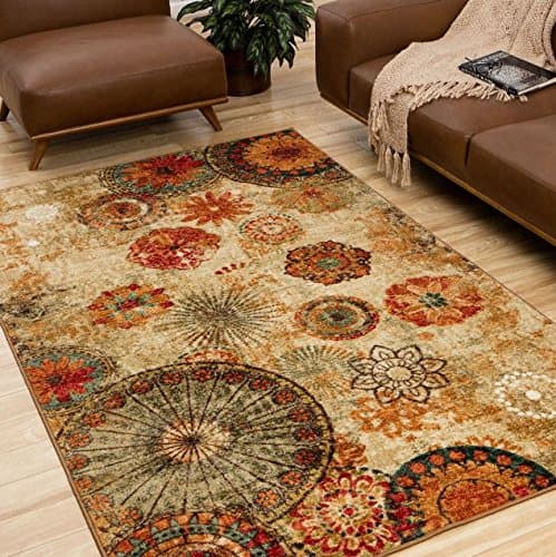 Rectangular Strata Caravan Medallion Brown Area Rug 7'6 x 10' Indoor Rug Floral Contemporary Modern Design rugs for living room rugs for women Carpet
