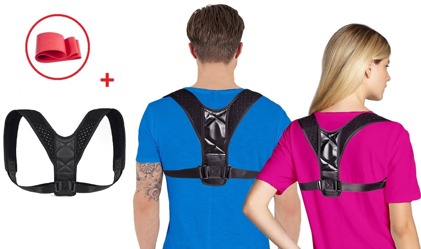 Back Posture Corrector for Women & Men | Fully Adjustable Clavicle Brace | One Size Fits All | Improves Bad Posture | Resistance Band Included | for Lower and Upper Back Pain