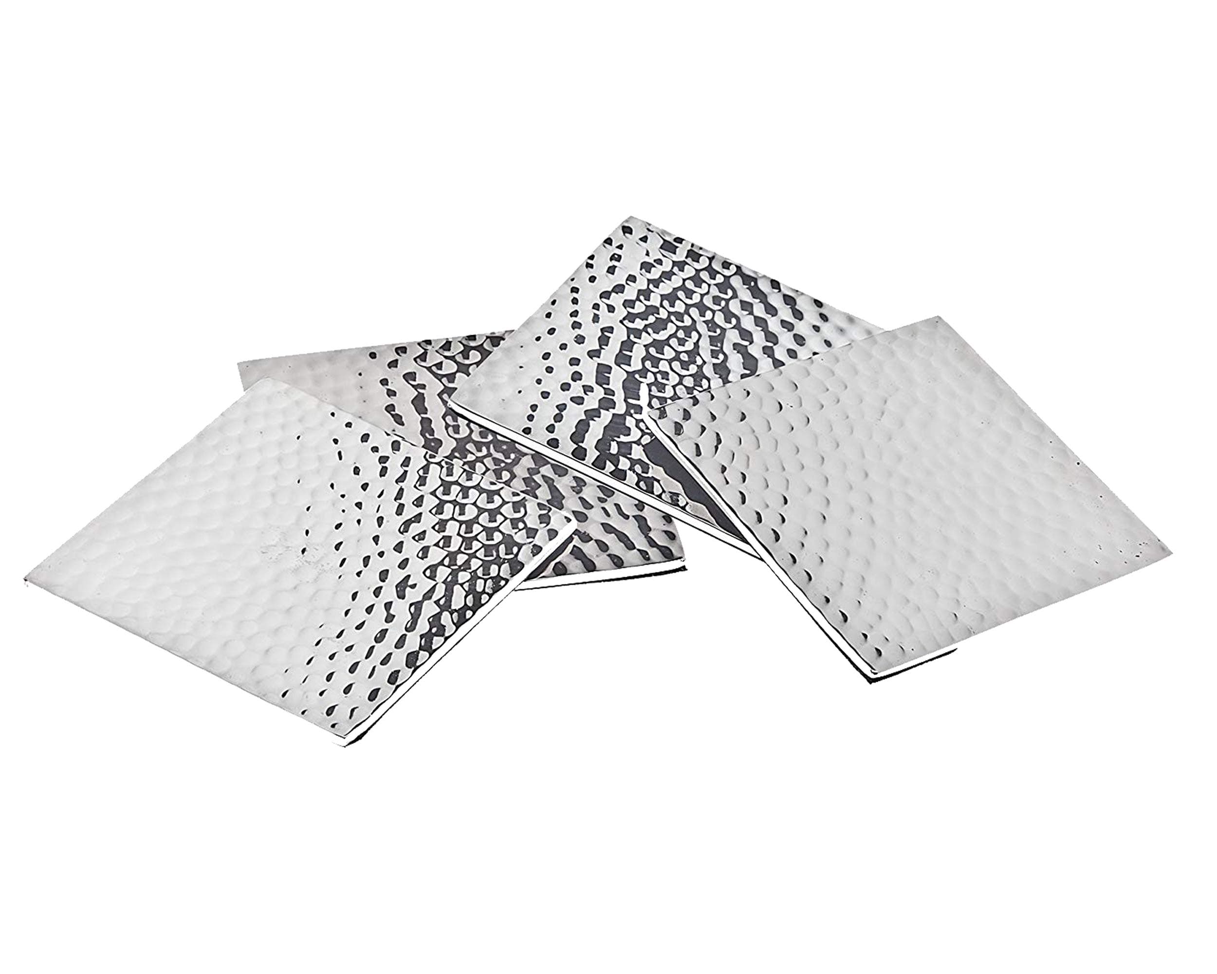 Set of 4 Square Hammered Coasters Round Cup Mat Pad for Home and Kitchen, Drink and Beverage Coaster, Use as House Décor Protect Furniture Ultimate Housewarming Gift