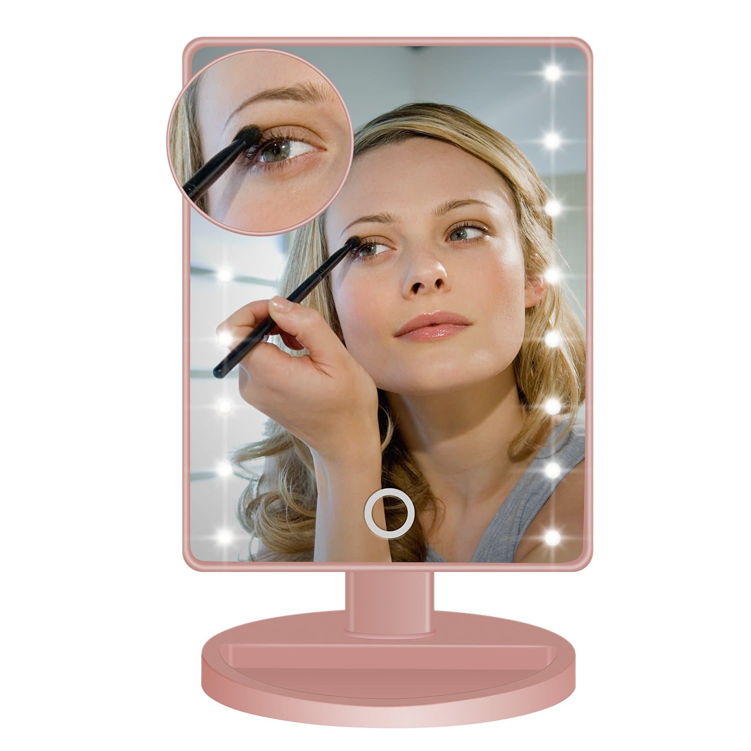 Vanity Mirror, BEW Lighted Makeup Mirror with 16 LED lights & Touch Screen Dimmable and Detachable 10x Magnifying Spot Mirror for Cosmetic Makeup, Valentine's Day Gift (Rose Gold)