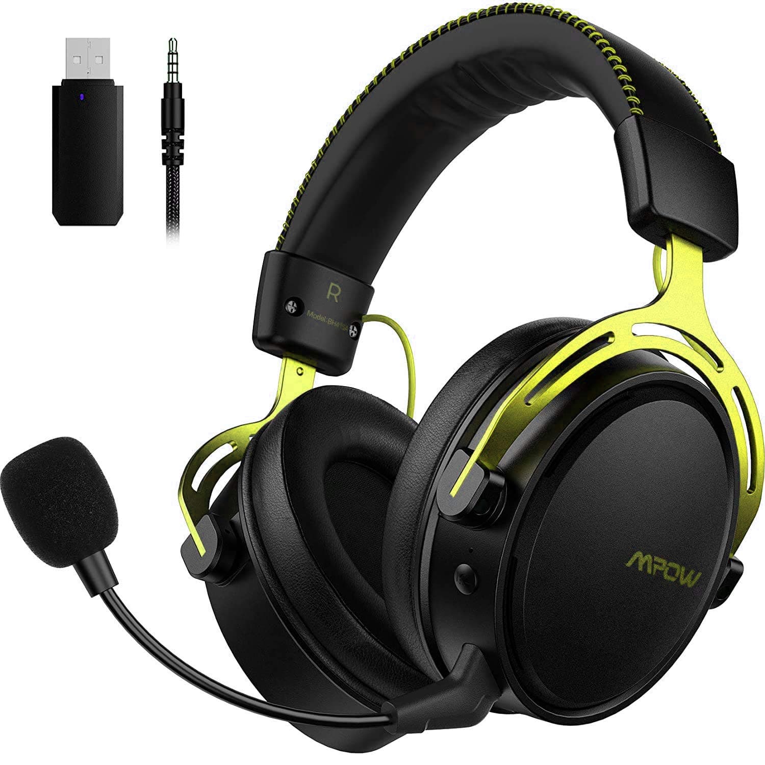 Mpow Air 2.4G Wireless Gaming Headset for PS5/PS4/PC Computer Headset with Dual Chamber Driver, Noise Cancelling Mic, 3D Bass, Ultra Light Over-Ear Gaming Headphones for Switch (Yellow)