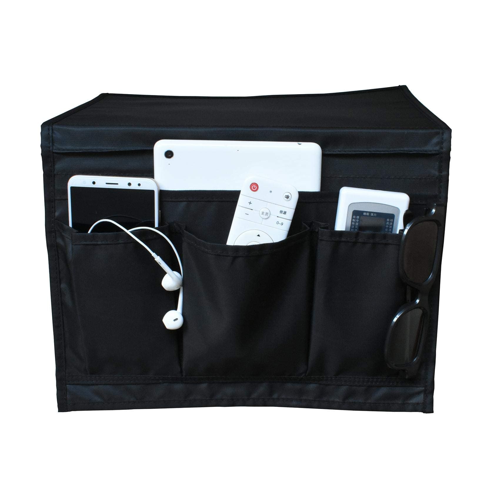 Bedside Storage Organizer/Beside Caddy/Table cabinet Storage Organizer for tablet Magazine Phone Remotes - All Within Arms Reach (Black-4 pocket)