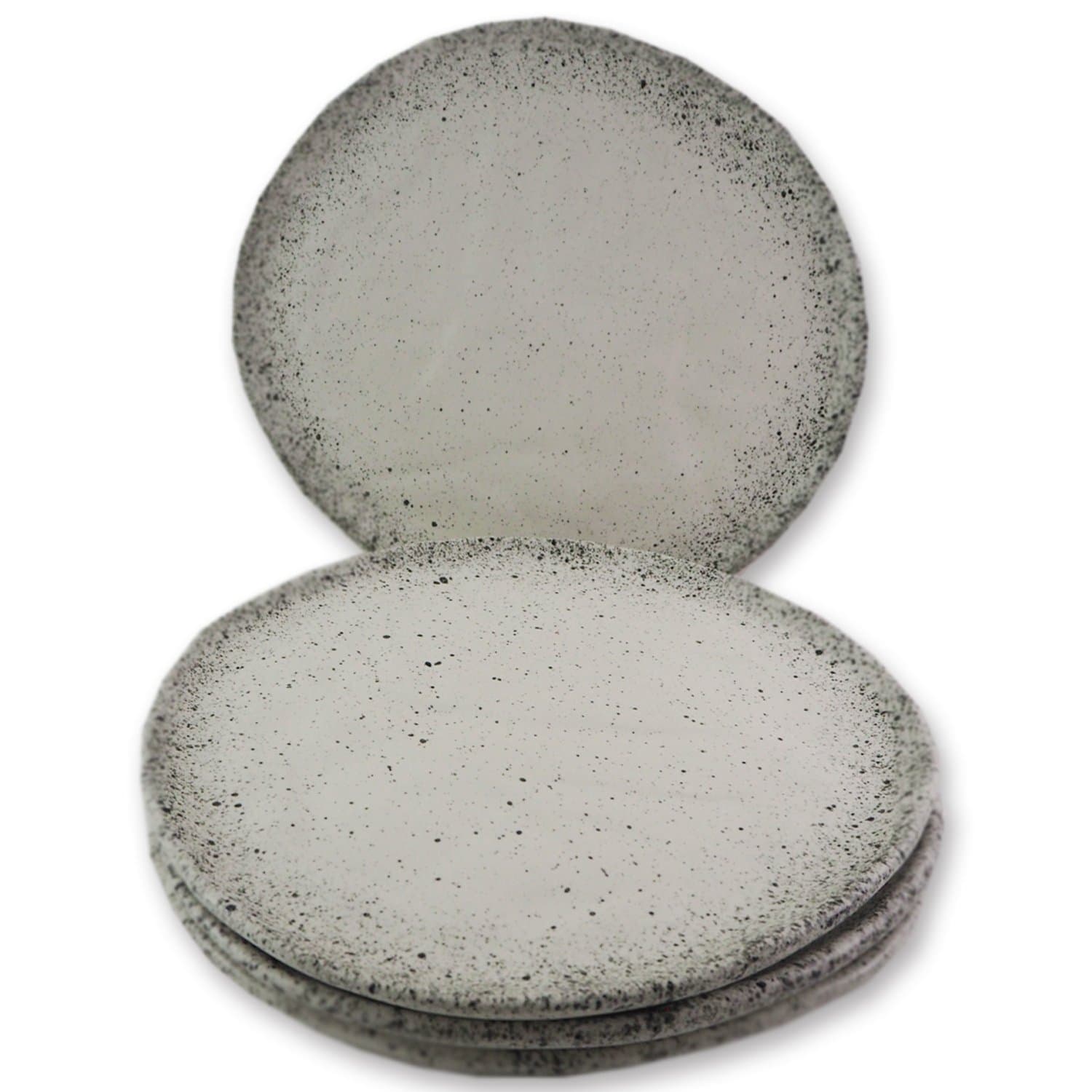 roro White speckled Ceramic Stoneware Dinner Plate Set of 4, 11" Hand-thrown