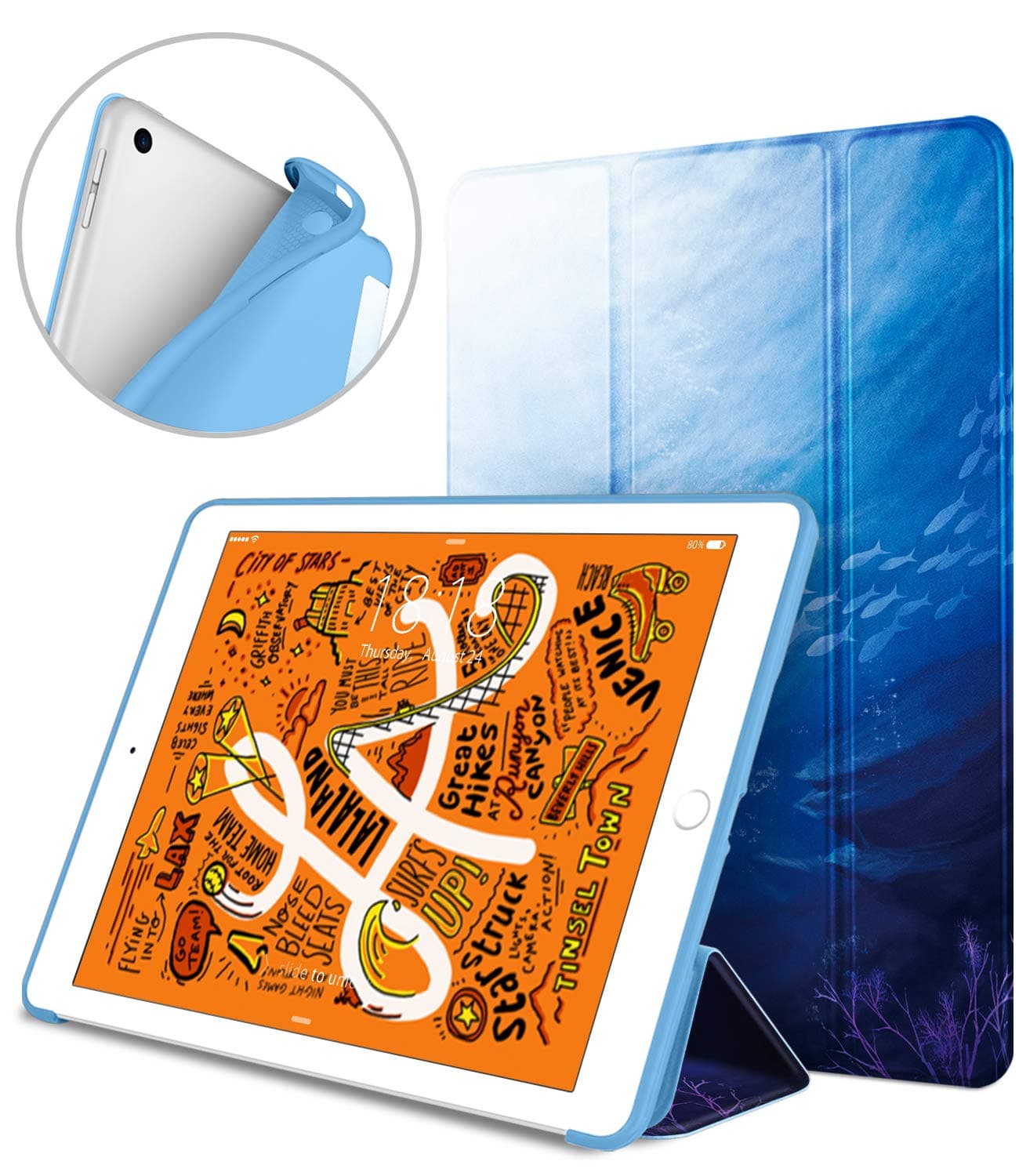DTTO iPad Mini 5th Generation 2019 Case, [Gentle Series] Smart Cover Trifold Stand Soft Back Cover for iPad Mini 5 2019/iPad Mini 4 2015 [Auto Sleep/Wake], Peace sea