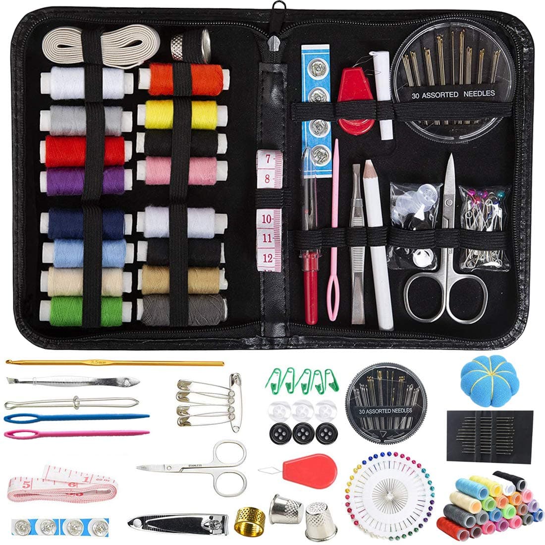 Sewing Kit, DIY Premium Sewing Supplies Set with Scissors, Thimble, Thread, Needles, Tape Measure, Carrying Case and Accessory for Beginners, Kids, Summer Campers, Travel and Home (149 PCS (Black)