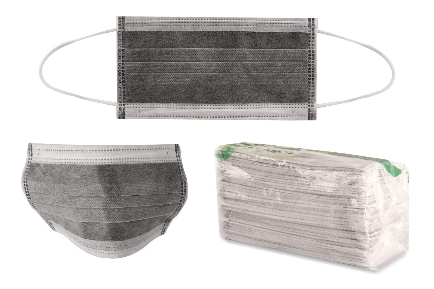 Emerald Carbon Black, [50 Masks] with Elastic Ear Loop 3 Ply - Individual Wrapped -