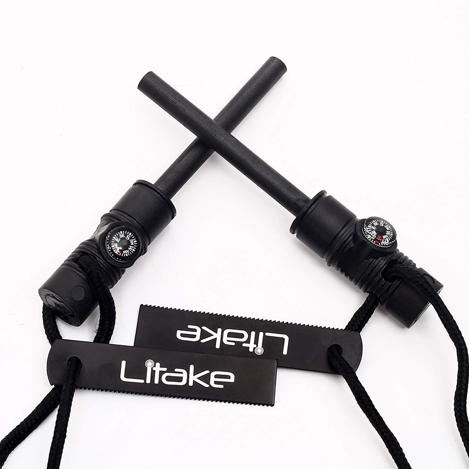 Litake Fire Starter Kit, Magnesium Flint Striker + Compass + Whistle Survival Kits for Outdoor Hiking Camping Hunting Fishing Barbecue