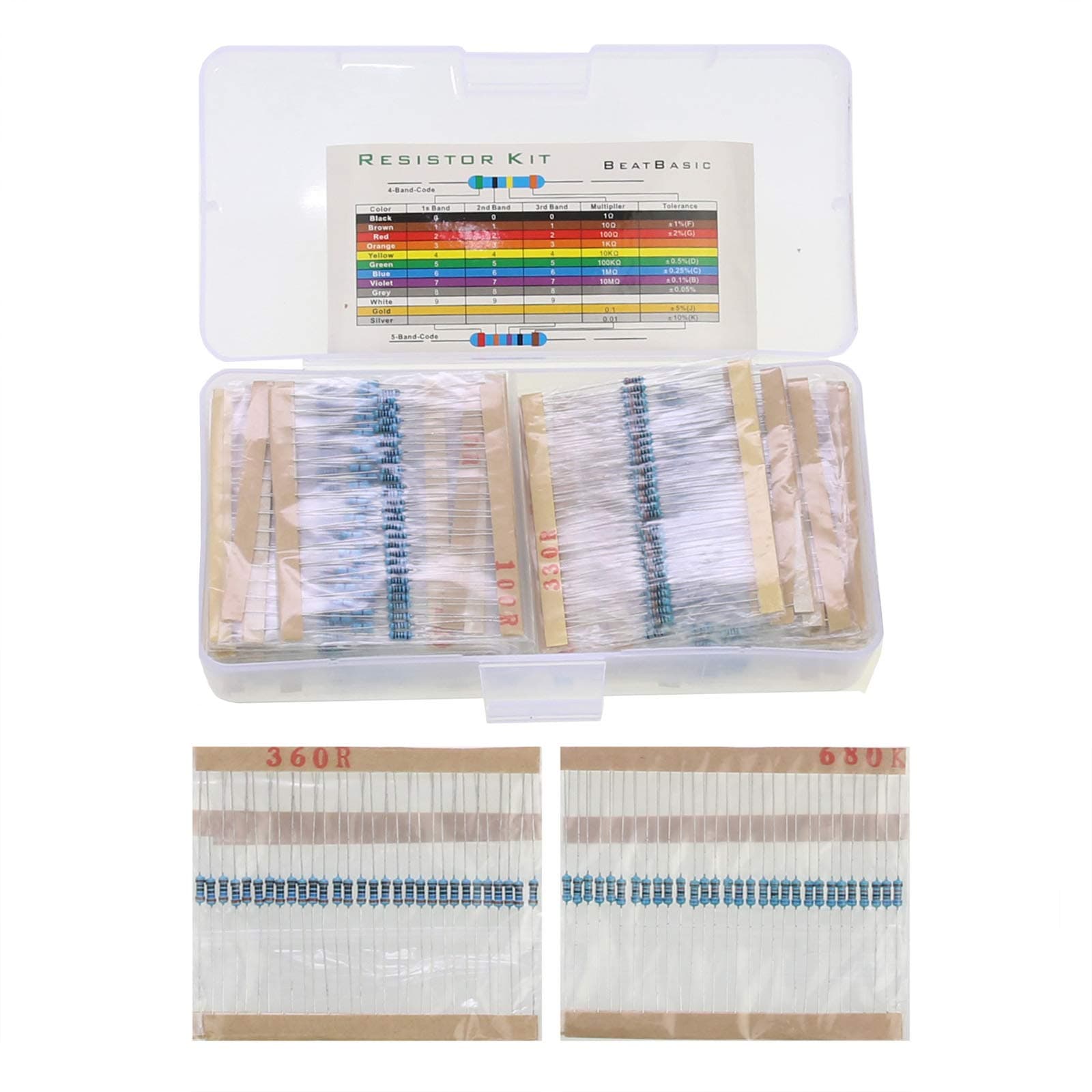 Vranky 30 Values 1% Resistor Kit Assortment, 0 Ohm-1M Ohm 1/4W Metal Film Resistors for DIY and Experiments(Pack of 900)