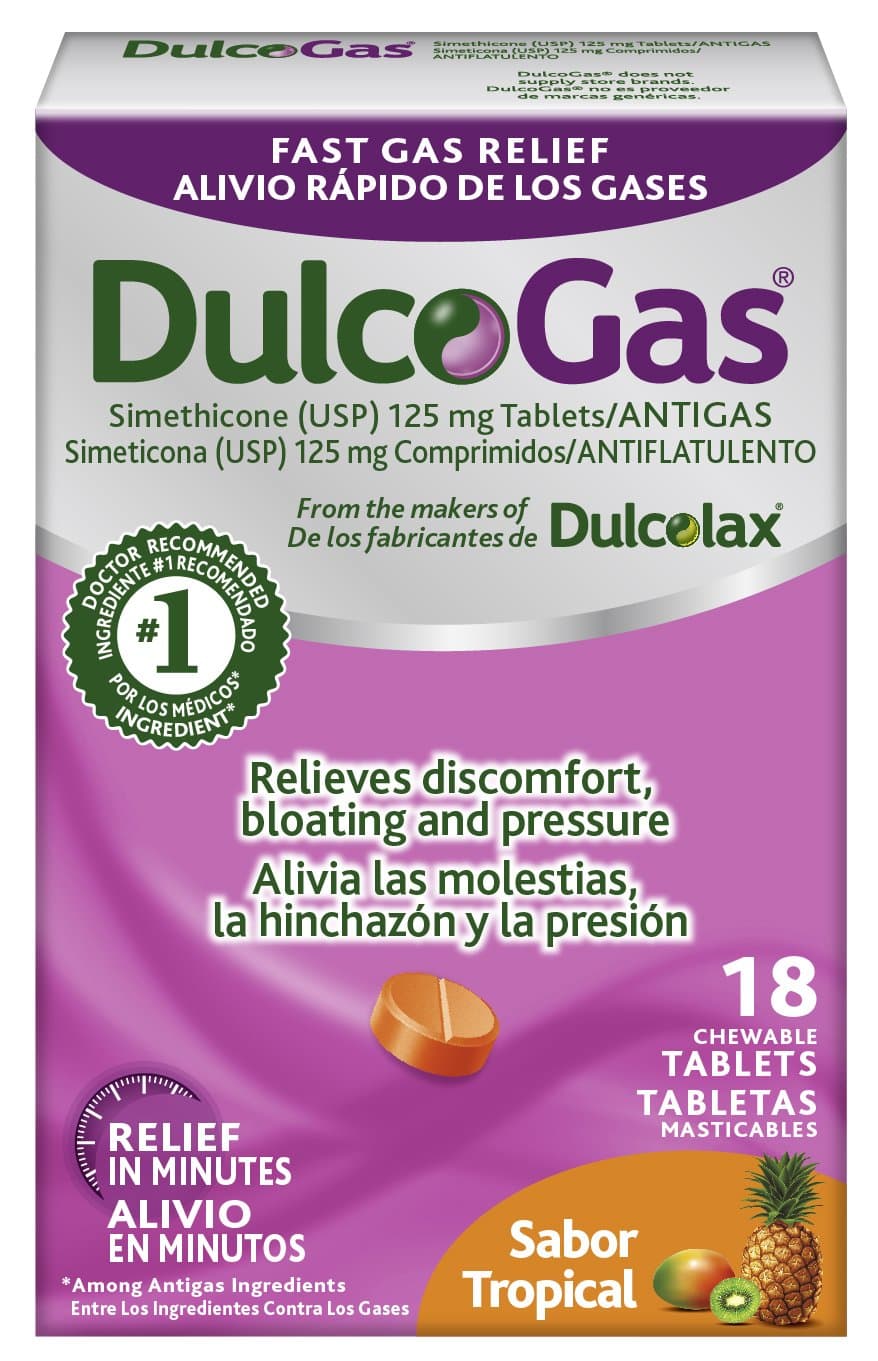 DulcoGas Maximum Strength Antigas Tablets, Tropical, 18 Count