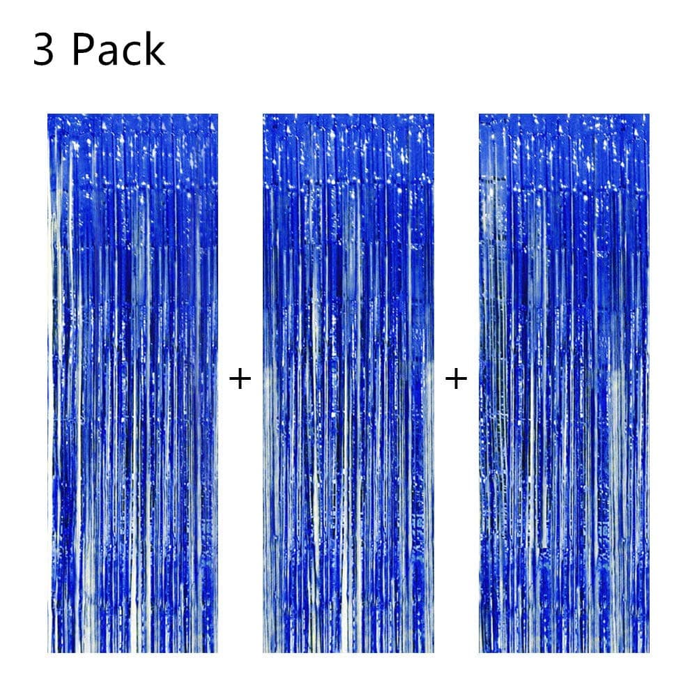 3.2 ft x 9.8 ft Foil Curtains Metallic Fringe Curtains Party Photo Booth Backdrop for Birthday/Wedding/Bridal Shower Party Decorations Supplies(Blue,3pcs)
