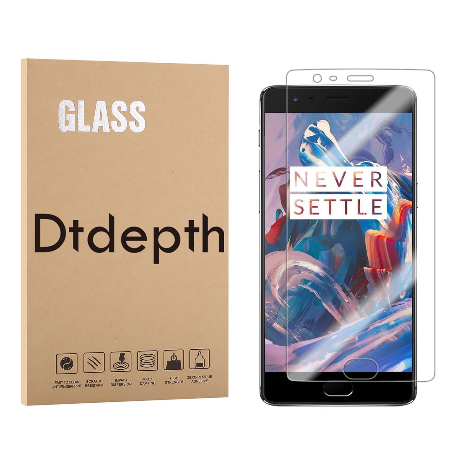 Dtdepth OnePlus 3 / OnePlus 3T Screen Protector 0.25mm Ultra Slim [3D Touch] Full Coverage Full Transparent Tempered Glass Film Screen Guard Case Friendly for Oneplus Three / 3T - Curved Edge