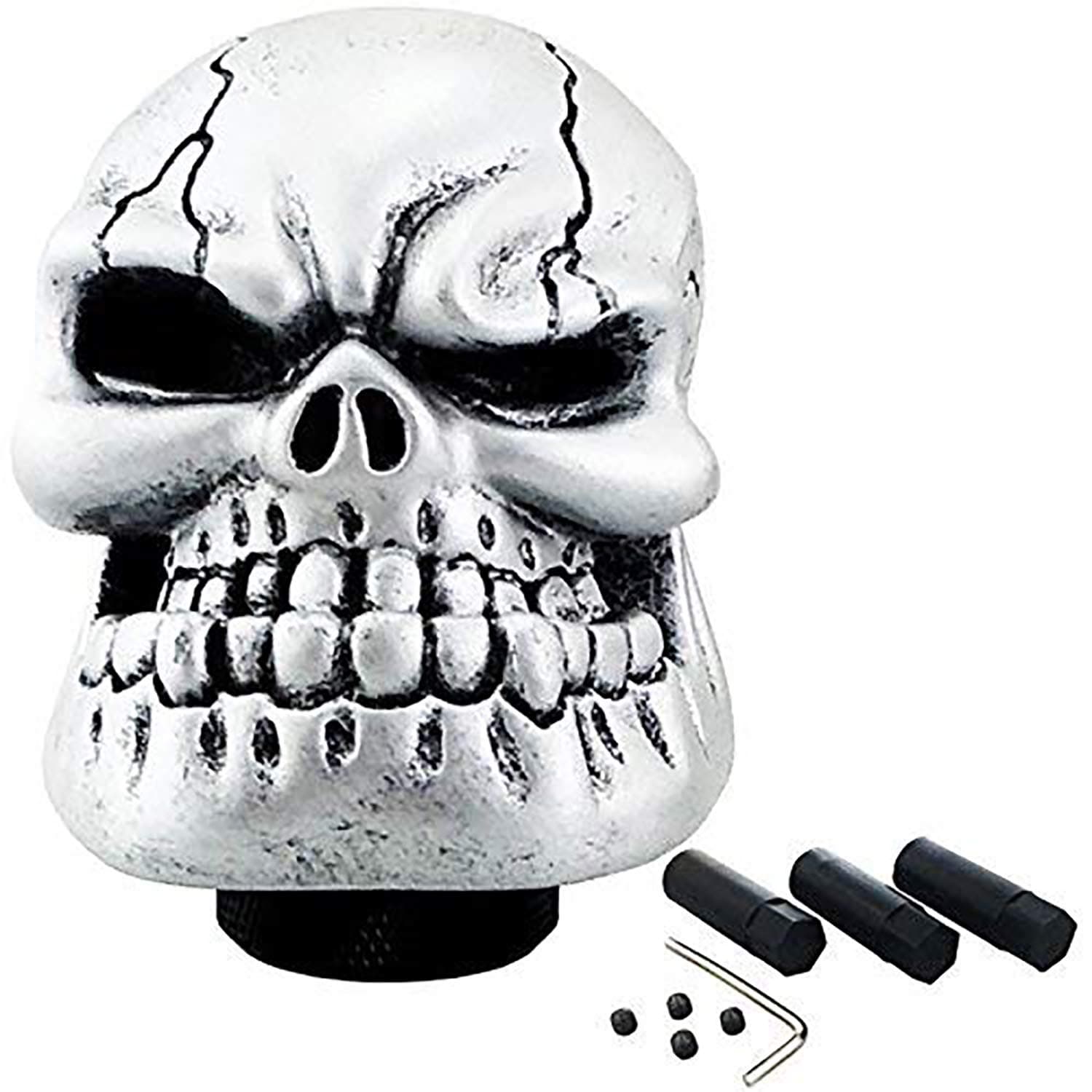 Lunsom Skull Most Gear Shift Knobs Resin Car Transmission Shifter Stick Handle Head Fit Most Automatic Manual Vehicle (Silver)