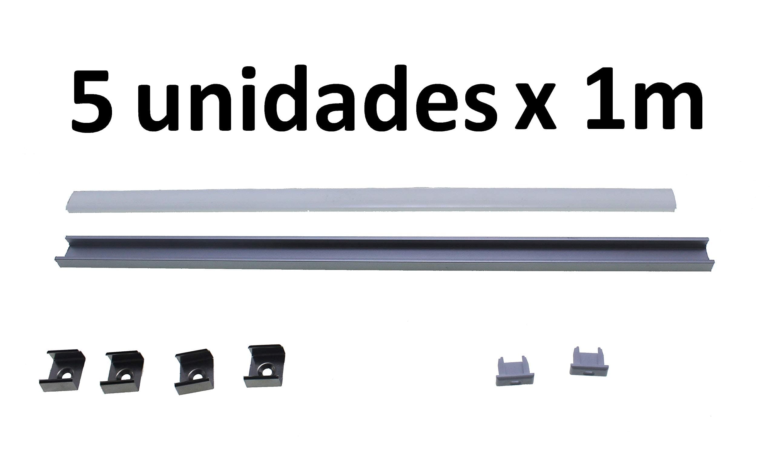 5 x 1m Aluminium Gutter for LED Strips + Lids + Fixings & Semi Transparent Cover