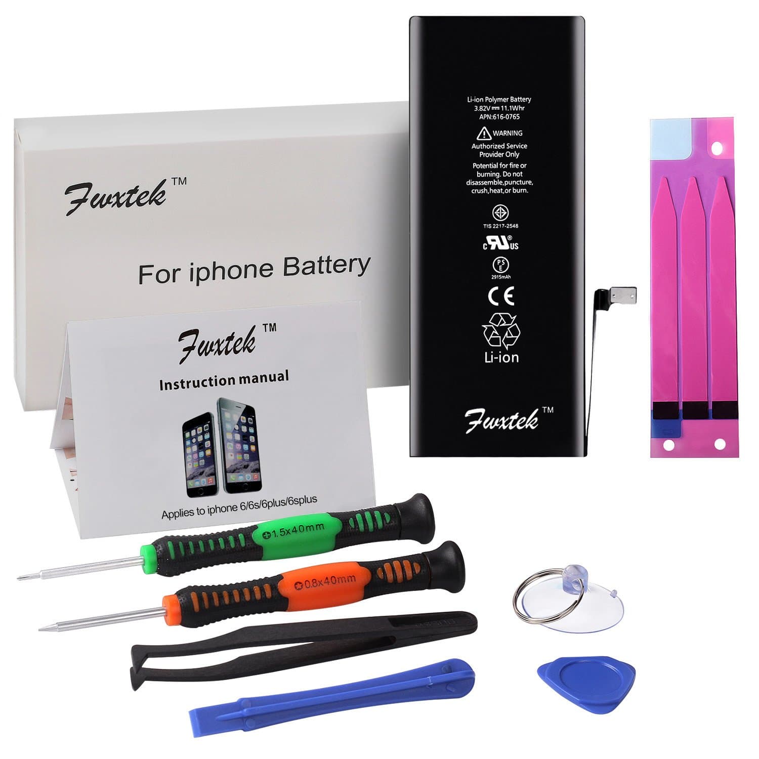 Battery Charger Internal Li-ion Replacement for iP 6 Plus (Not 6, 6S or 6S Plus) with Complete Repair Tools Kit and Instructions by Fwxtek - 2 Year Warranty