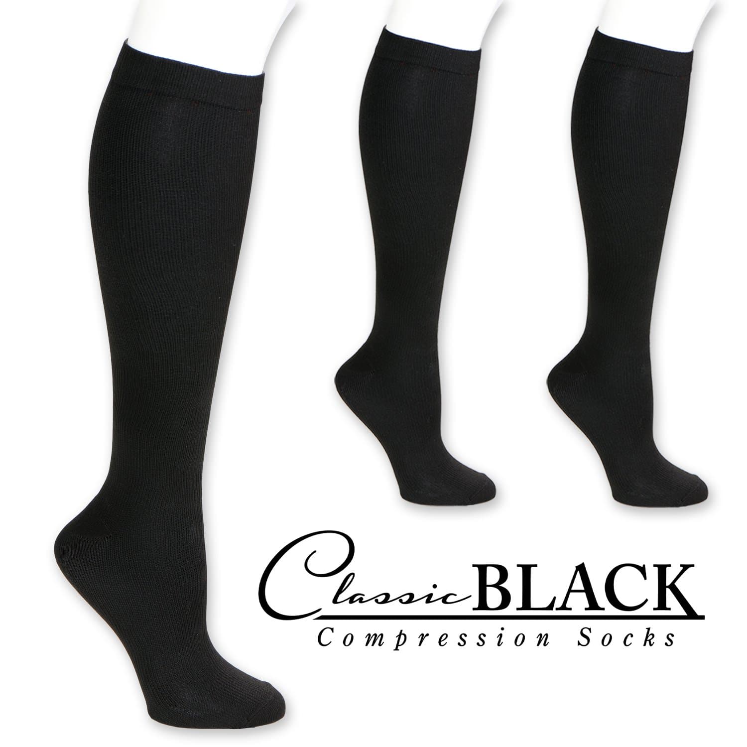 Classic Black Knee High Graduated Compression Socks 15-20 mmHg for Women and Men, 3 Pairs of Therapeutic, Occupational, Diabetic, Travel Knee-High Compression Socks (Small/Medium, Black)