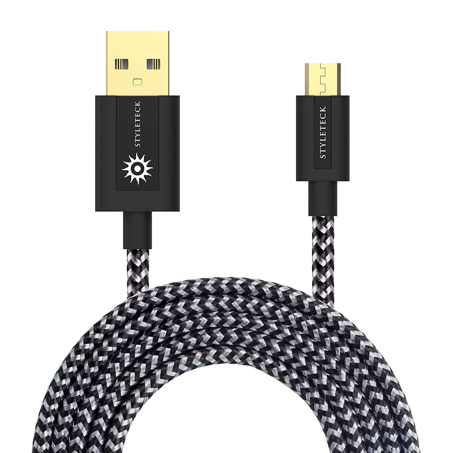 STYLETECK Micro USB Cable 1M, High Speed 2.0 Nylon Braided Android Charger Cord, Fast Charge Data Sync Lead Compatible with Samsung Galaxy S7/ S6 Edge, LG, OnePlus, Nexus, PS4, Xbox and More – Black