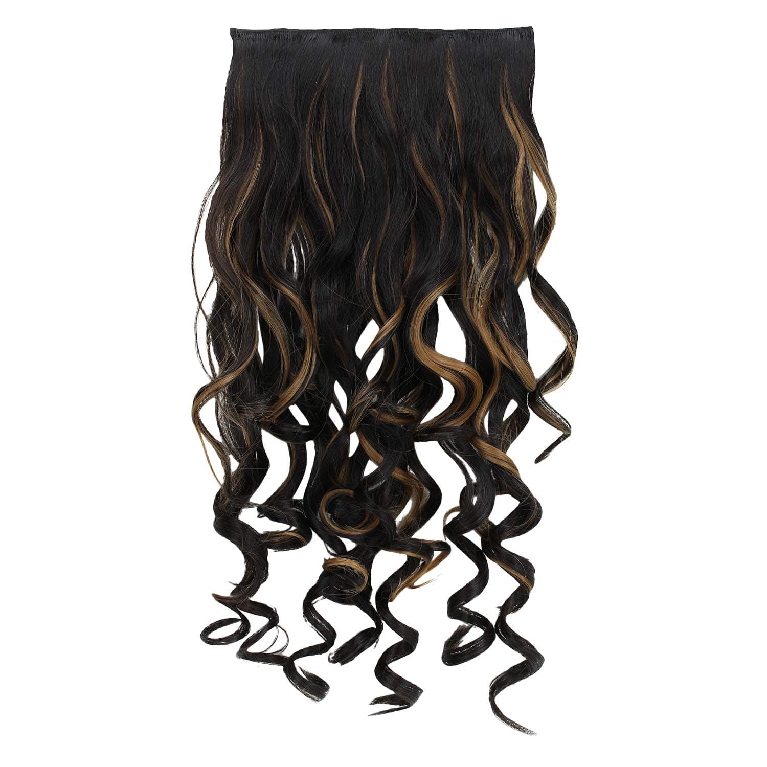 Rozia 22" 1-Pack 3/4 Full Head Curly Wave Clips in on Synthetic Hair Extensions Hairpieces for Women 5 Clips 5.6 Oz per Piece - hair extensions for women Highlighted