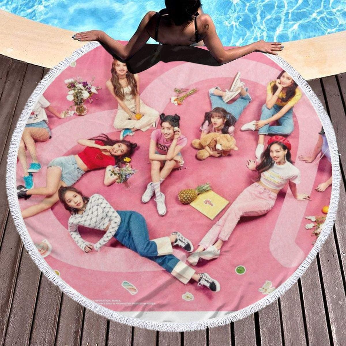 HTFMN Kpop Twice- Round Beach Towel Blanket Extremely Soft Two People Pool Side Leisure Or Wall Hanging