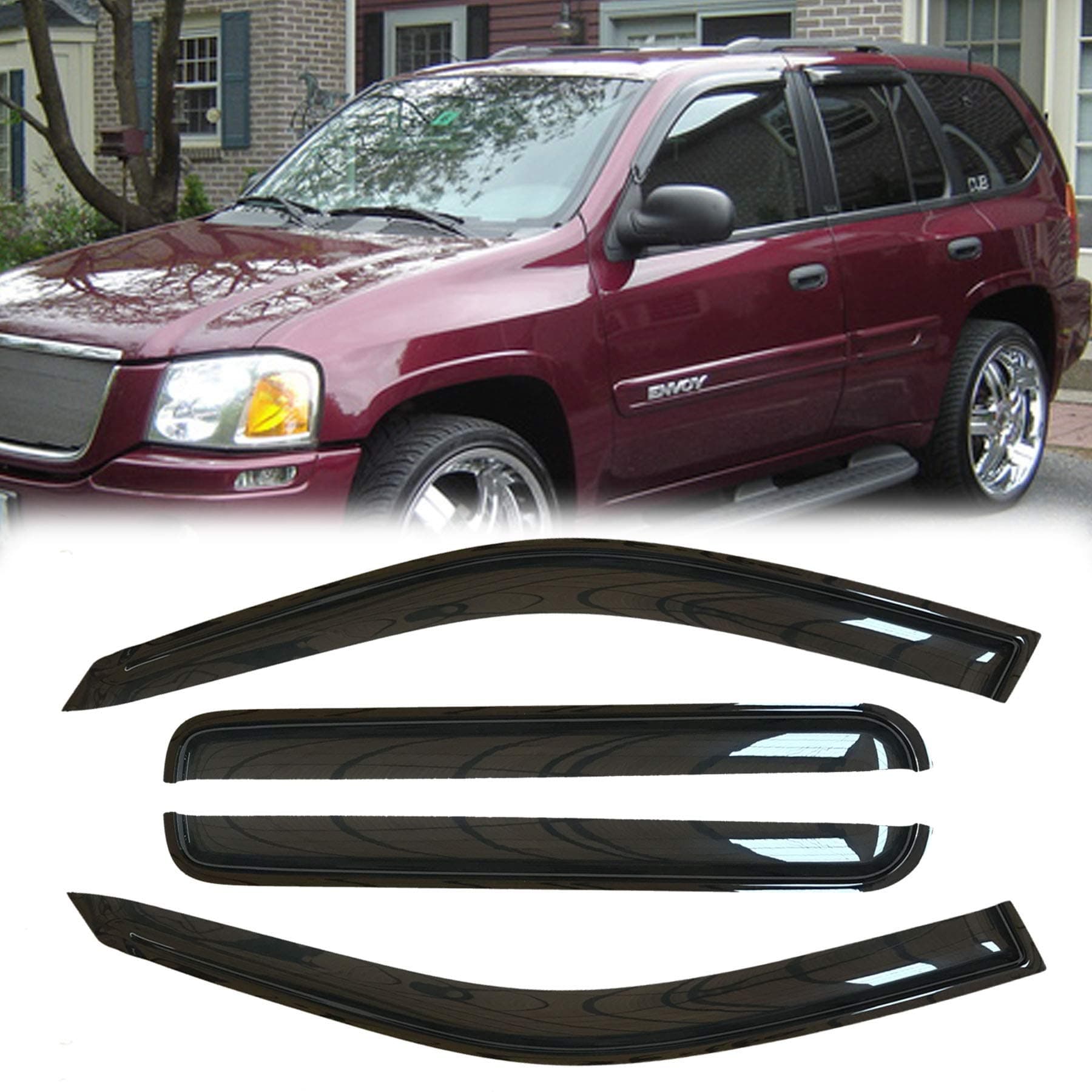 4pcs Outside Mount Style Window Rain Guards Durable Side Wind Deflectors Dark Smoke Vent Nice Window Visors Compatible with 2002-2006 Trailblazer EXT & Envoy XL/XUV