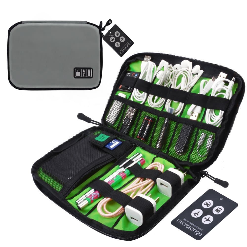 Visenta Cable Organiser Electronics Accessories Carry Case Charger USB Cable Storage Wire Bag Travel Small Silver