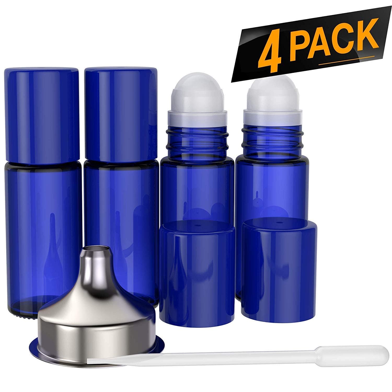 By Nylea Essential Oil Roller Bottles [Plastic Roller Ball] - 30ml 1 oz (4 PACK, BLUE)