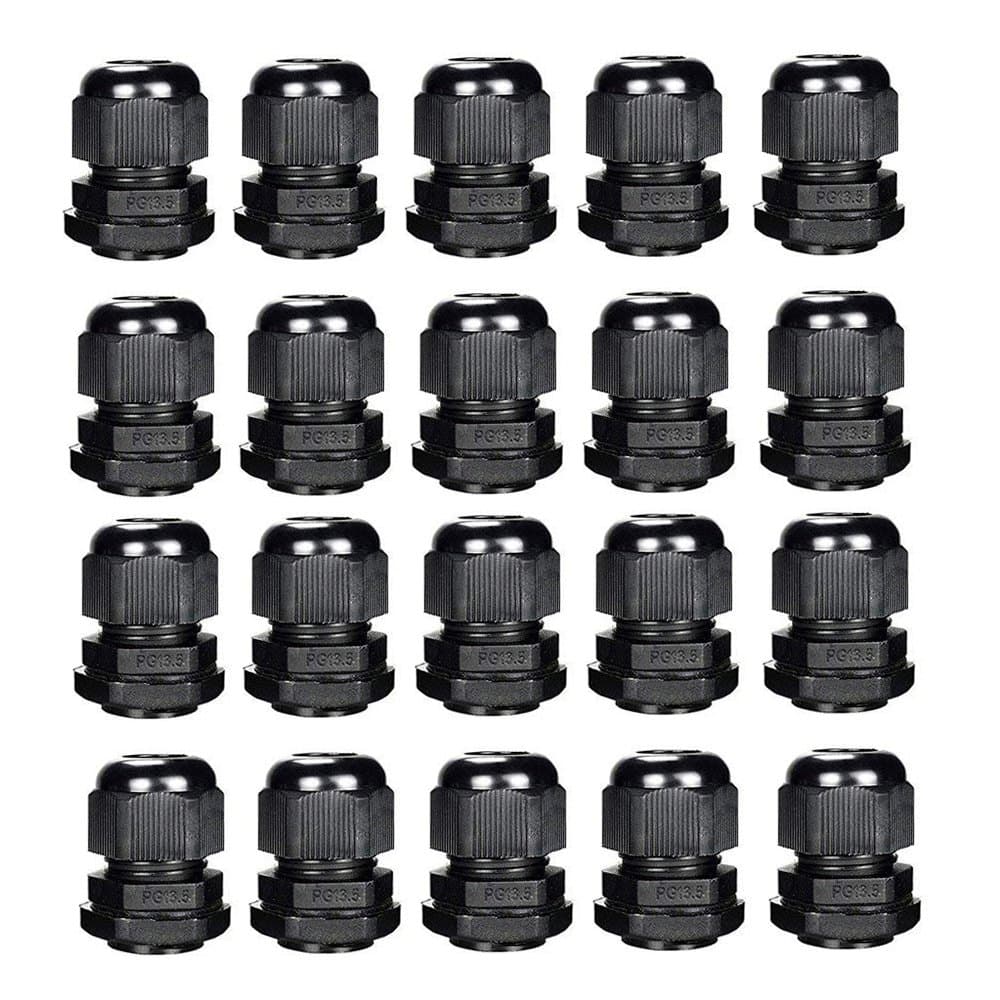 PG13.5 Cable Glands Plastic Stuffing Gland Black IP68 Waterproof Cable Gland Ø 6mm-12mm Pack of 20 (PG13.5 20pcs)
