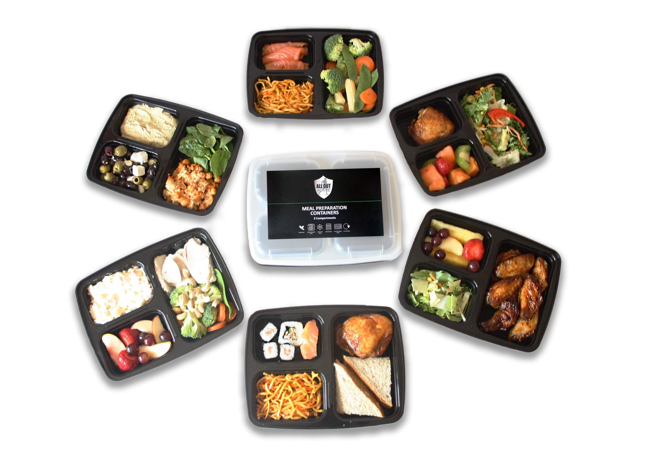 [10 Pack] 3 Compartment Meal Prep Containers: Microwave & Dishwasher Safe, BPA Free, Freezable, Reusable, Stackable, Leakproof, Portion Control Bento Lunch Box Food Containers Plus Free Recipe EBOOK