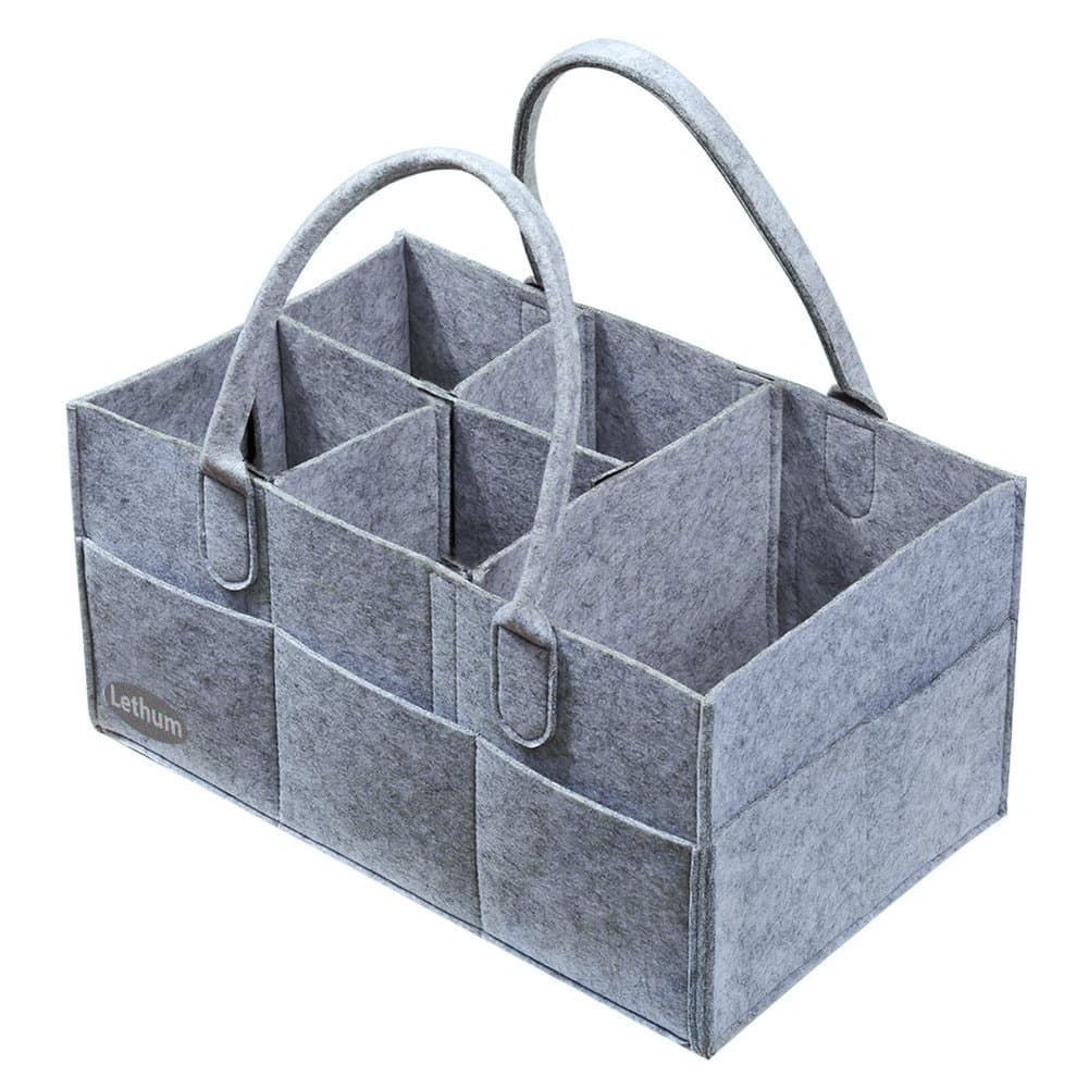 Lethum Large Diaper Caddy with Removable Compartments, 16 x 10 x 8 - Portable Nursery Storage Bin and Car Organizer for Diapers Wipes Toys Changing Pad Basket