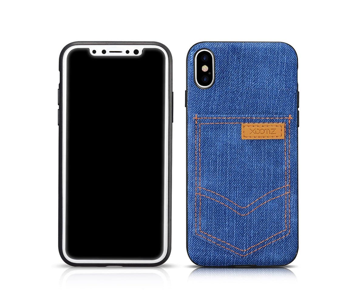 Officepro iPhone X Case Jeans Pocket PU Leather Back Cover for iPhone X(Blue)
