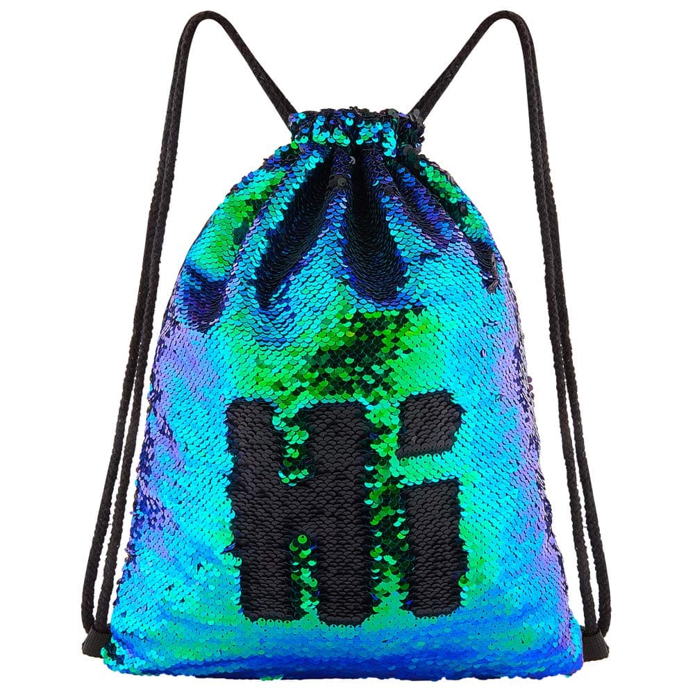 DrCosy Mermaid Sequins Bag Drawstring Sequin Backpack Glitter Mermaid Backpacks Magic Dance Bags for Kids Adults (35X45cm)