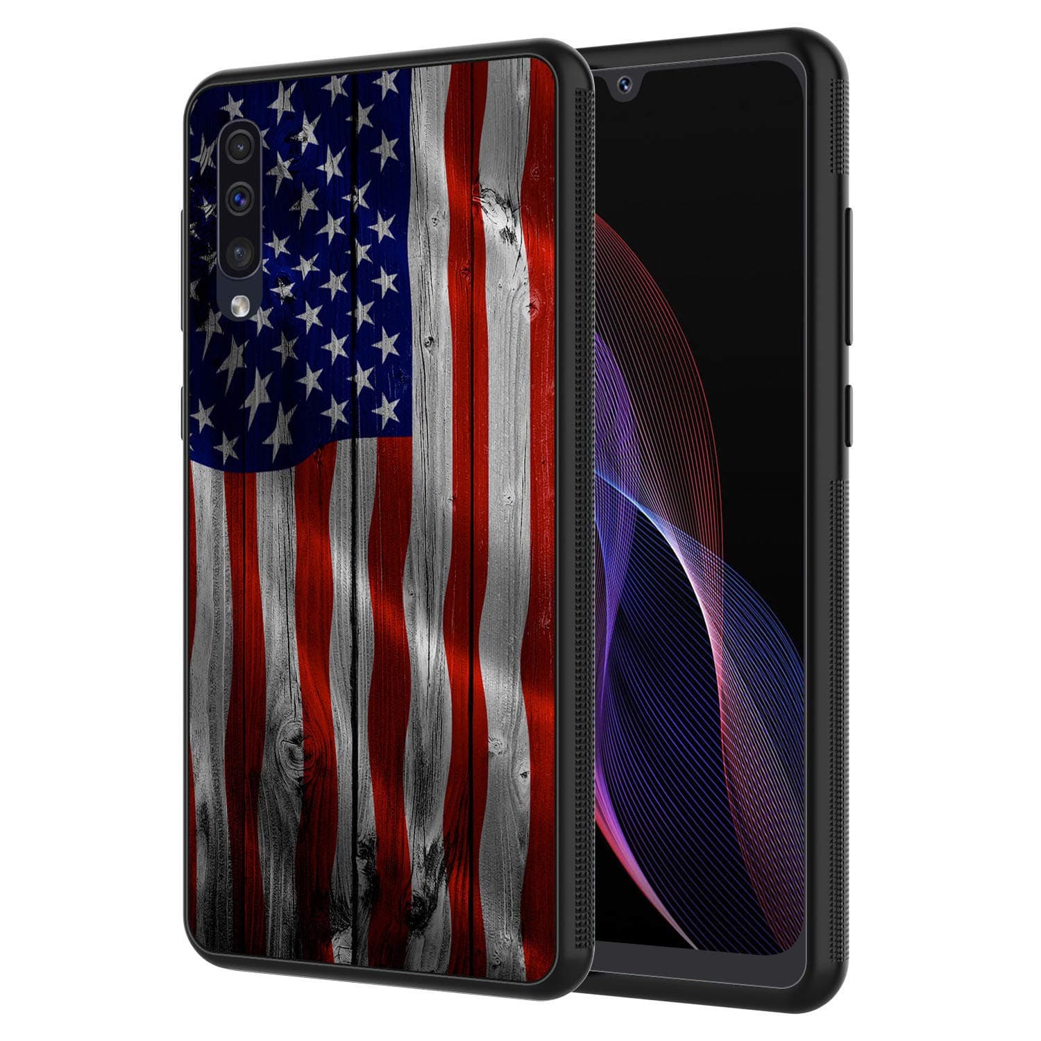 Galaxy A50 Case, AIRWEE Slim Shockproof Silicone TPU Back Protective Cover Case for Samsung Galaxy A50 6.4 inch (2019),American Flag on Wood