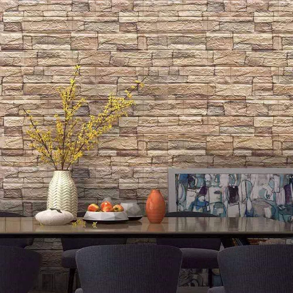 Icegrey 3D Wall Panels Faux Brick Stone Wallpaper 3D Effect Blocks Vintage Home Decoration Countryside Peel and Stick Wallpaper,Vintage Brick 9,5 PCS