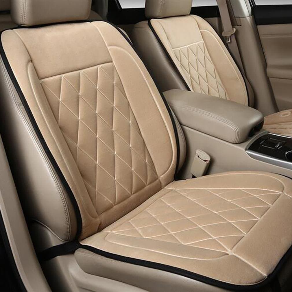 LPY-Auto Seat Warmer with Lumber Support, 12-volt Heating Pad - Heated Cushion Cover Ice Cold Winter Weather Protector , Beige