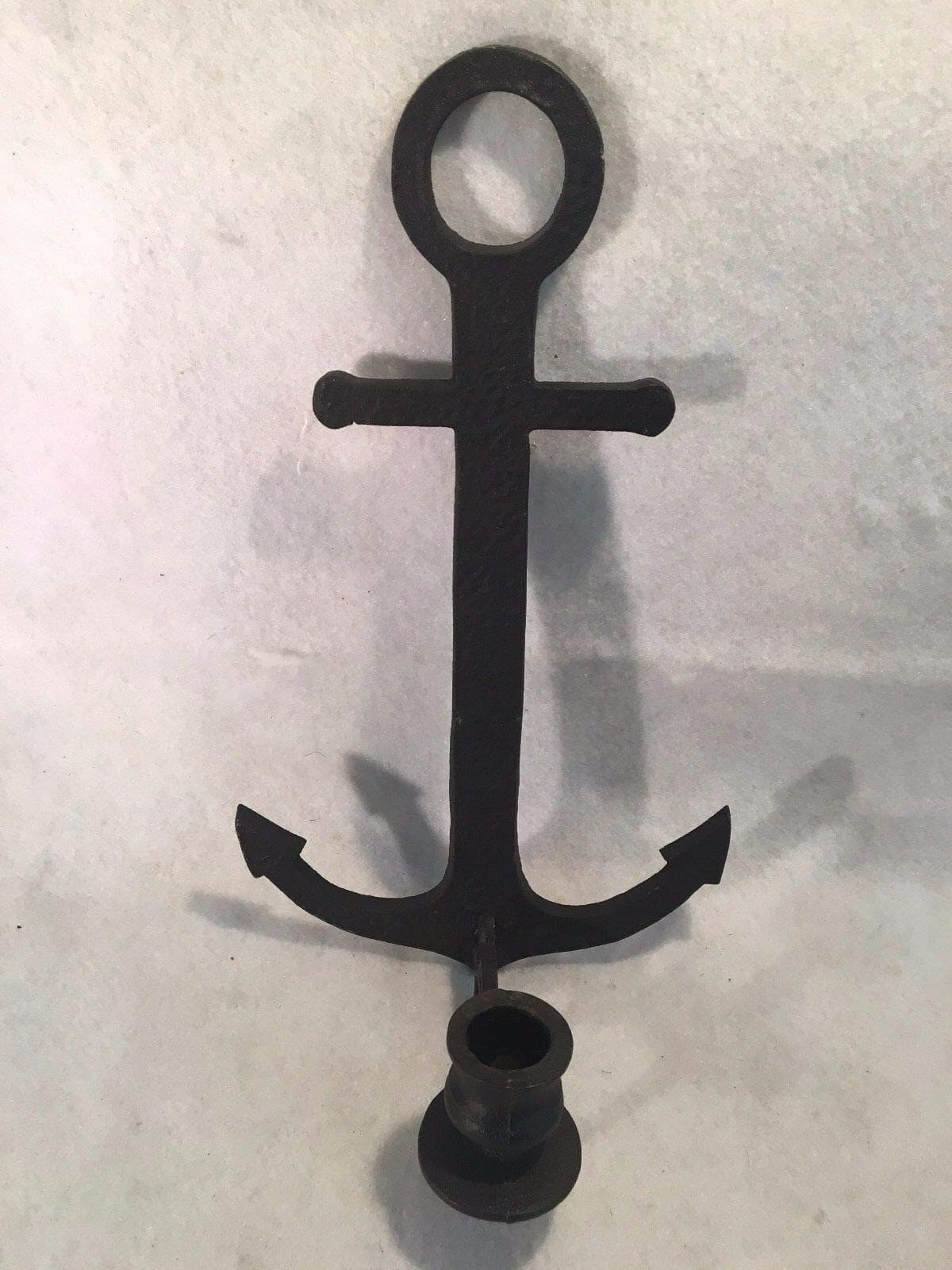 John Wright Black Cast Iron Wall Hanging Anchor Candle Sconce 6008 12-1/2" Long
