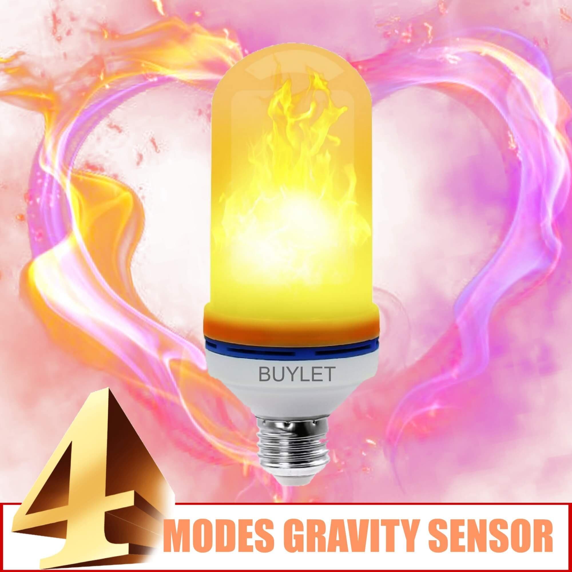 LED Flame Effect Light Bulbs - 4 Modes w/Gravity Sensor Flickering Flicker Decorative Lantern Lamps Lighting Living Home Gifts E26 2835K 105 Lumen 50,000 Hour Buylet