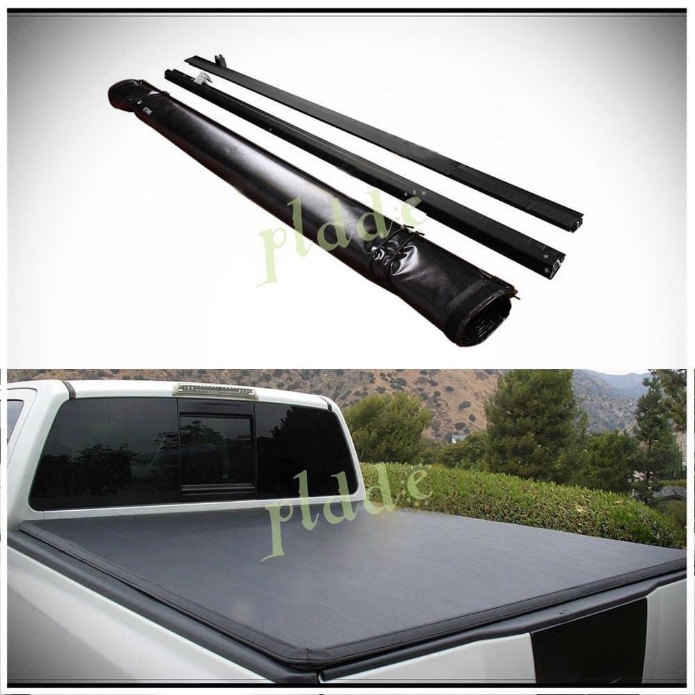 PLDDE 1pc Black Vinyl Clamp On Soft Lock & Roll-up Top Mount Tonneau Cover Assembly w/Rails+Mounting Hardware Fit 07-19 Toyota Tundra Pickup 6.5ft Fleetside Bed