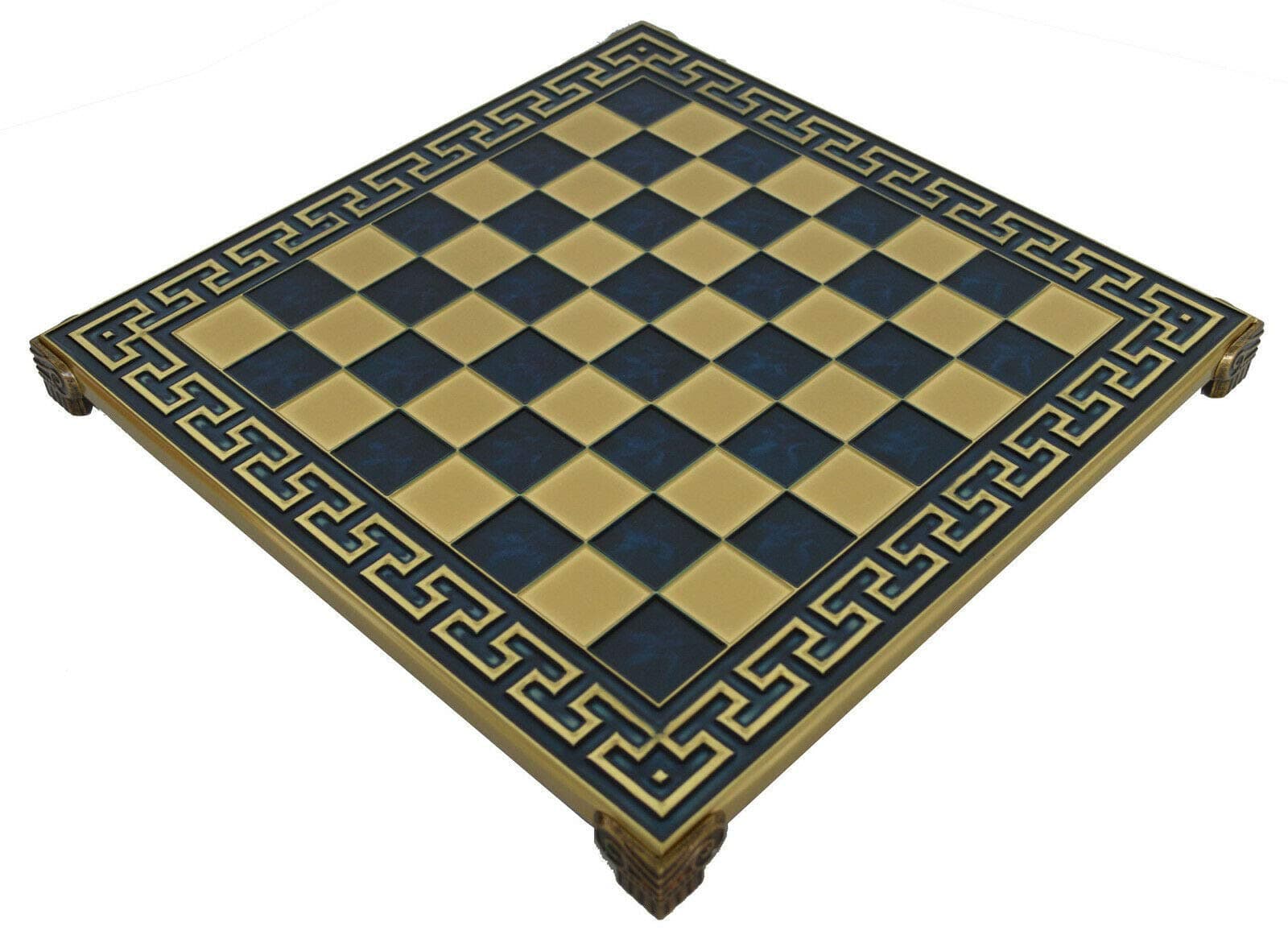 Manopoulos Brass & Blue Chess Board with Meander Design - 1" Squares