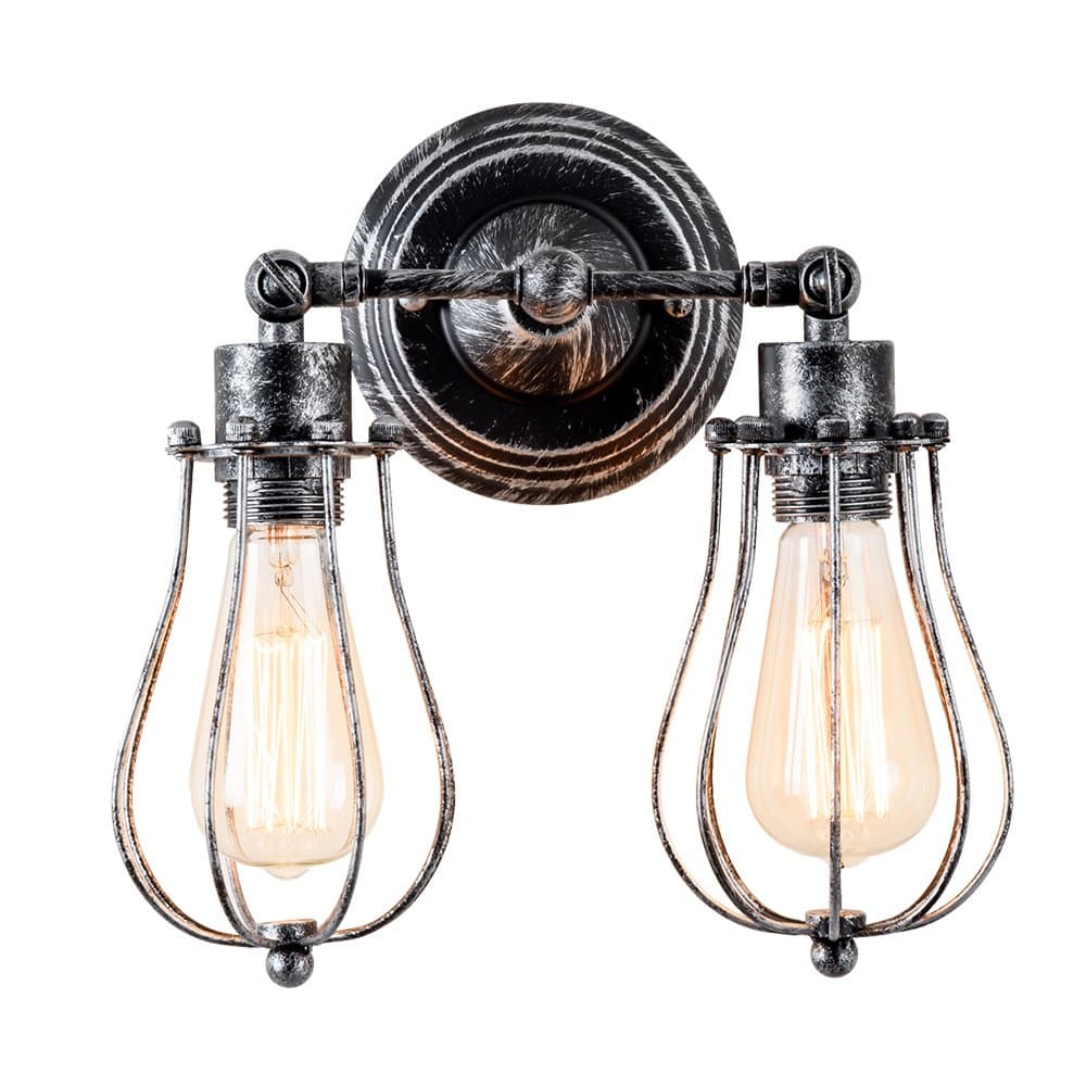 Vintage Wall Lamp Adjustable Industrial Rustic Wall Sconce Wire Cage Wall Light Retro Style Indoor Lighting Fixture ;Moonkist (with 2 Light) (Oil Rubbed Silver)