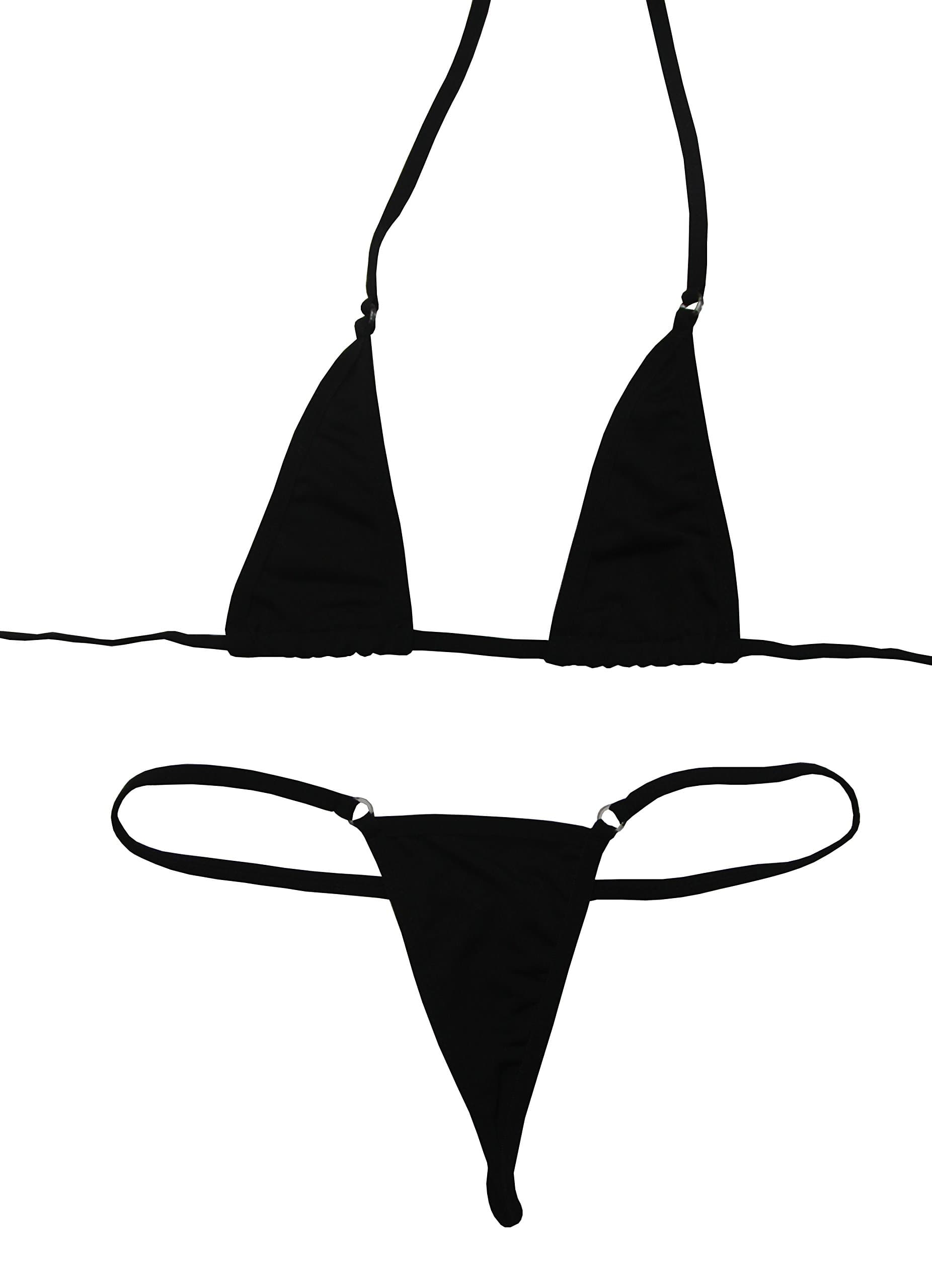 Barllen Women's Sheer Micro Halterneck Top and G-String Set (Black)