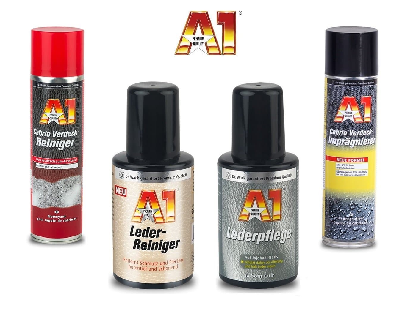Great Value Set. A1 DR Wack Leather Cleaner and Leather Conditioner + CONVERTIBLE HOOD CLEANER & Hood Waterproofer