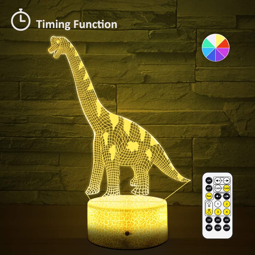 [Wall Adapter Included] Remote & Touch Control LED Dinosaur Night Light with Timer Dimmable Bedside Table Desk Lamp 7 Color Changing Nightlights for Girls Birthday Christmas Gift Home Decoration