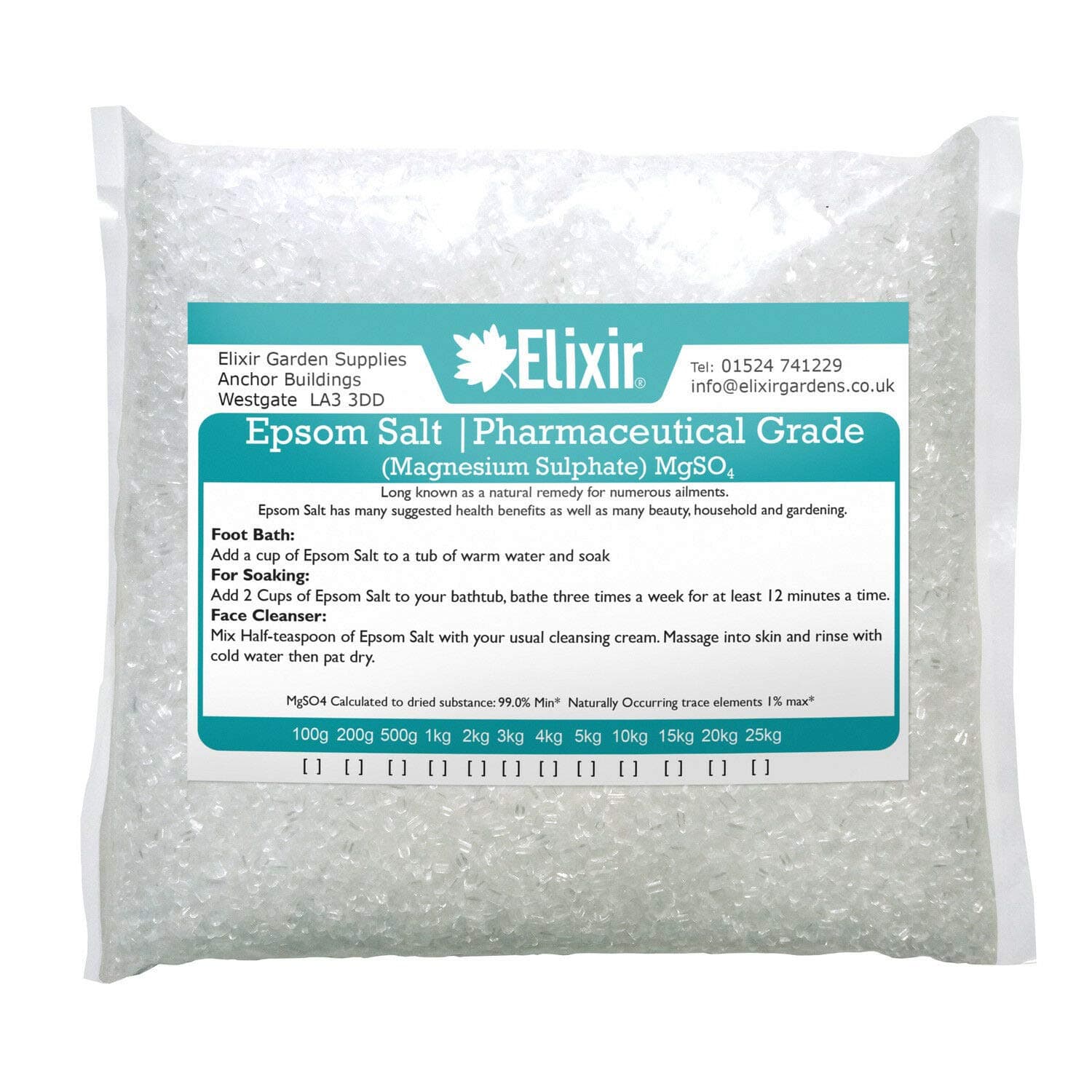 TOMHY Seeds Package: 9Kg Polythene Bag : Elixir Gardens Epsom Salt | Pharautical BpFood Grade | Supplied in Bag