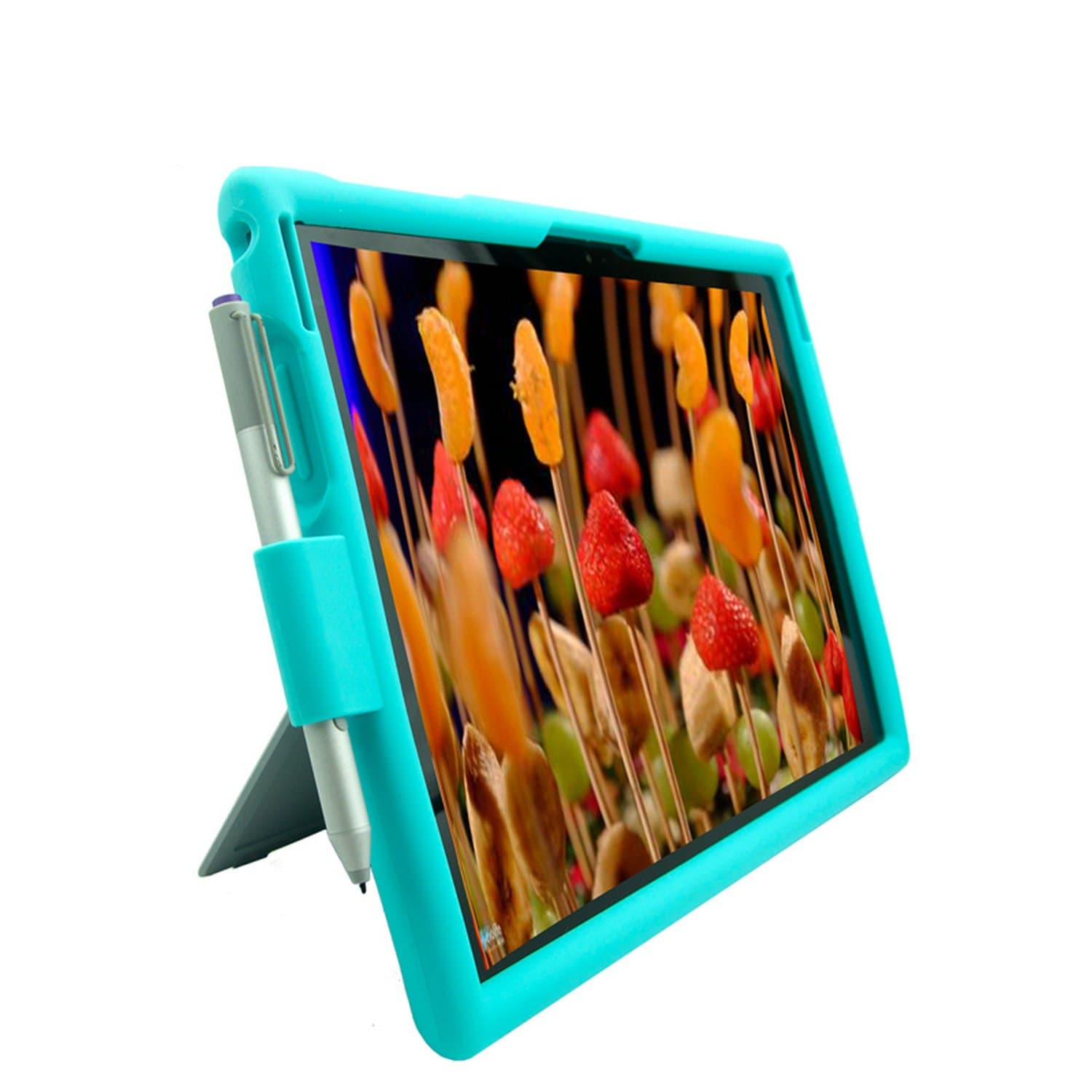 MingShoreCase for Microsoft New Surface Pro 2017, Silicone Rugged Case with Born Pen Holder for Surface Pro 4 & 3 Shockproof Tablet Cover (Turquoise)