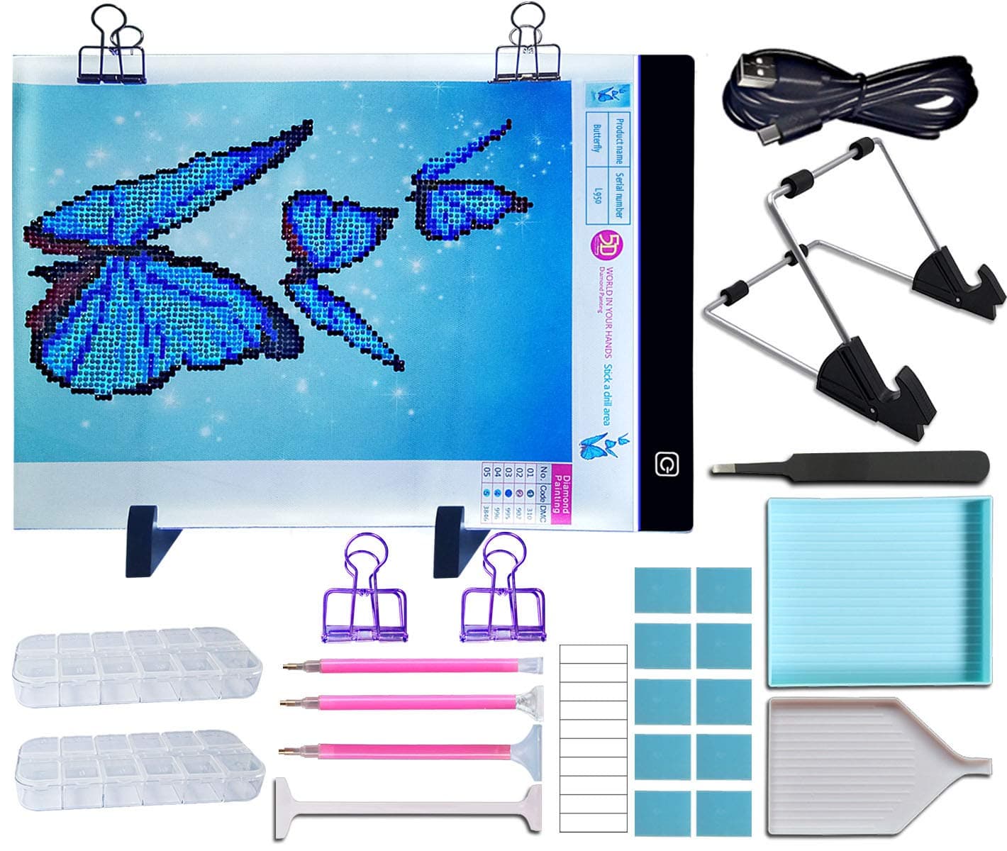 Diamond Painting Light Pad Board – Dimmable A4 LED Light Box – 24 Piece Tool Kit,Design for Rhinestone Embroidery,Crystal Cross Stitch,Drawing,Sketching,Tracing,Full Drill & Partial Drill Painting