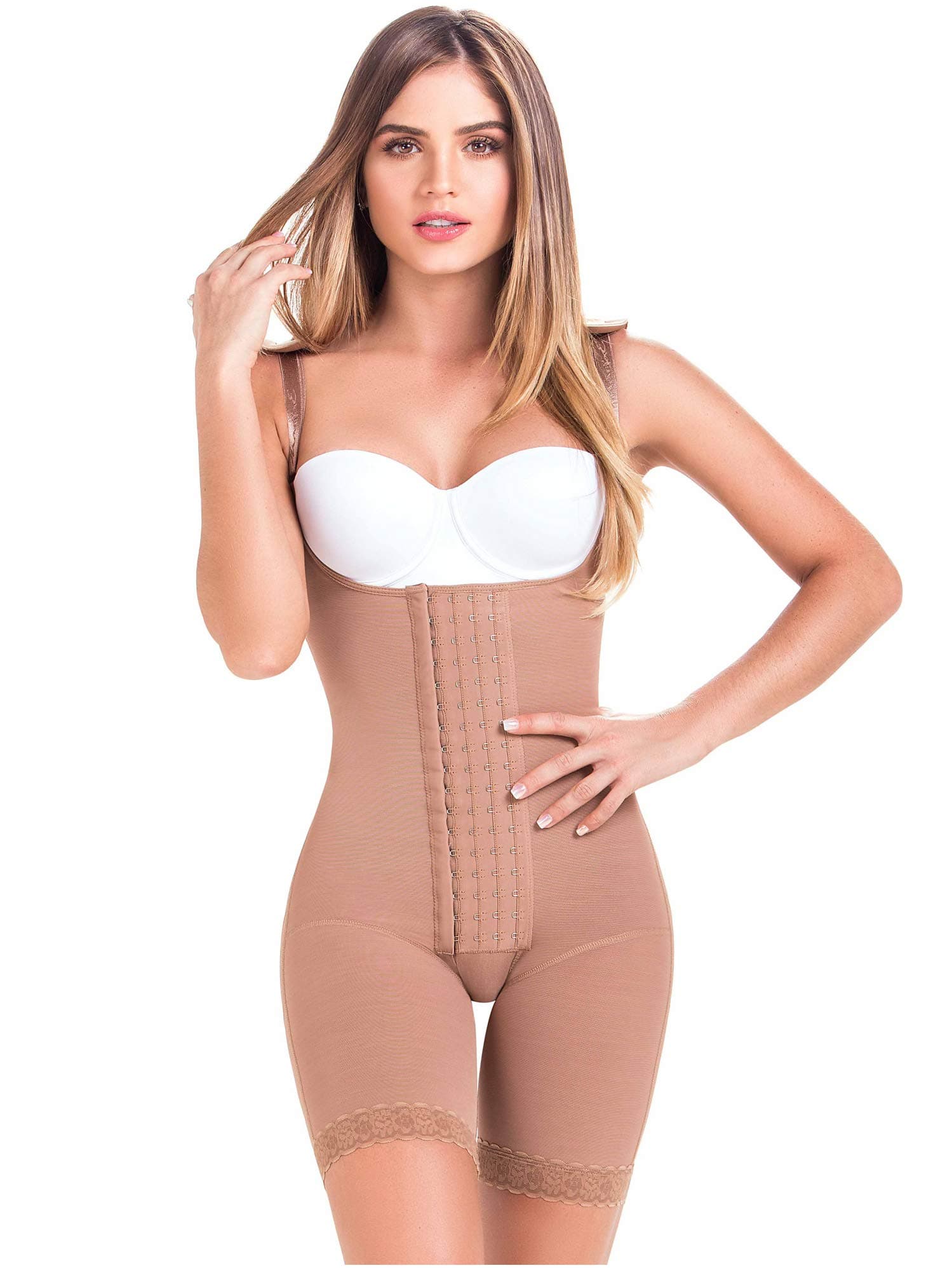 Colombian Compression belt Post Surgical post Partum mocha with hooks med-leg 9182