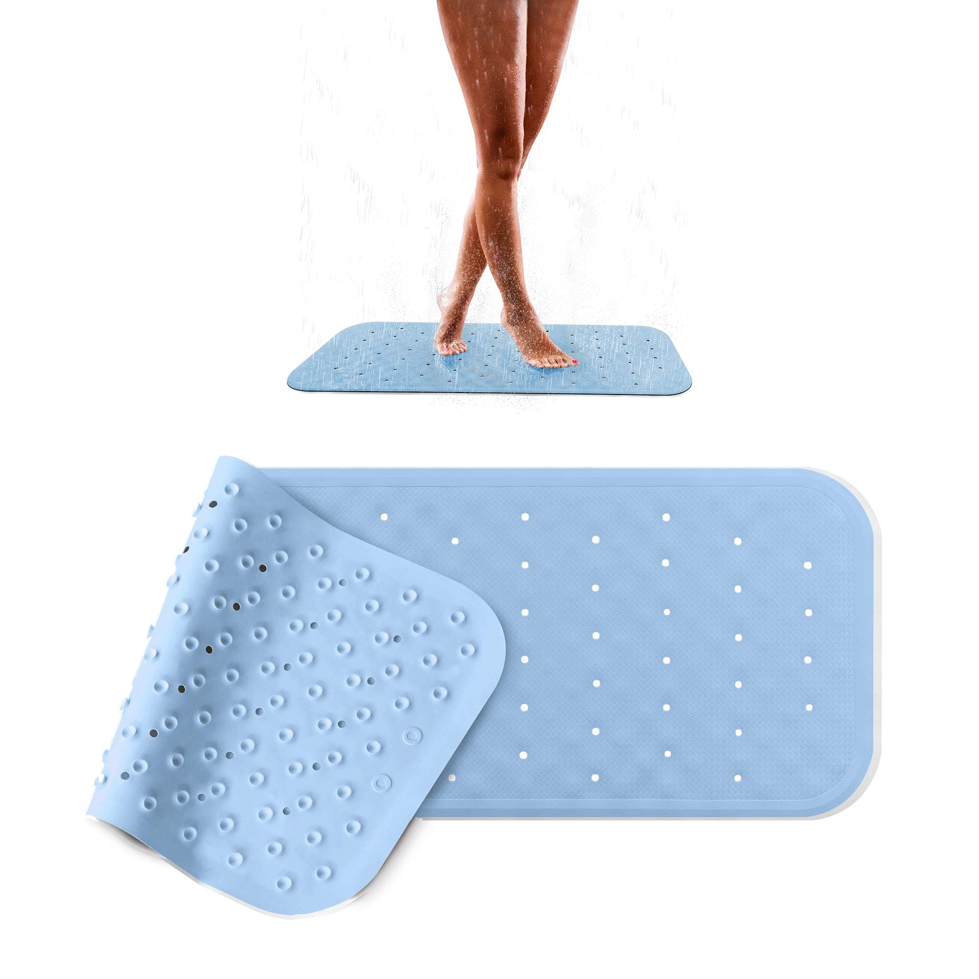 Pumpko® Long John Non-Slip Bath Mat with Suction Cups, Natural Rubber, Extra Long Anti-Slip Bath Mat, 36 x 97 cm, Bath Mat And Shower Mat, blue, 36 x 97 cm