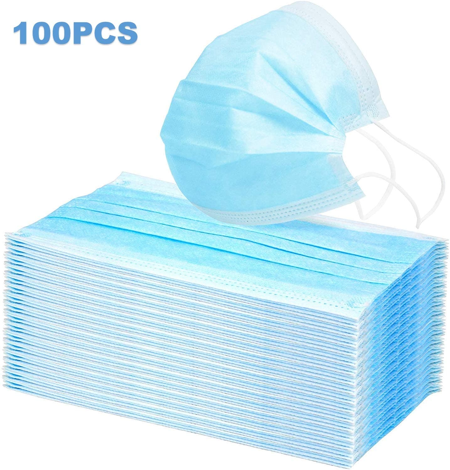 Disposable Face Masks with Elastic Ear Loop 3 Ply Breathable and Comfortable for Blocking Dust Air Pollution Protection 100 PCS