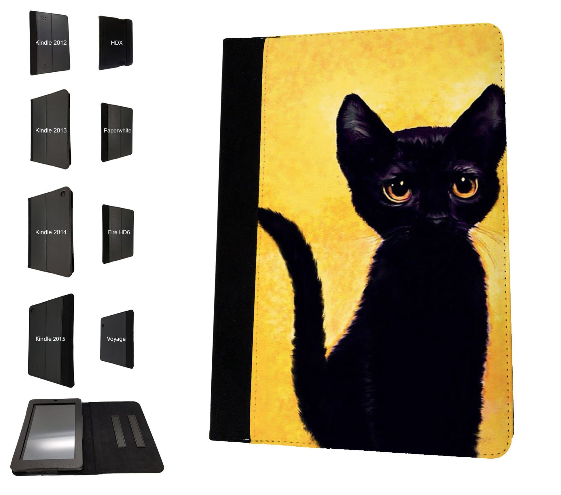 982 - cool fun cute black spooky cat kitten witch Design Amazon Kindle Fire HD 7'' 4th Generation 2014 Fashion Trend TPU Leather Flip Case Protective Purse Pouch Book Style Defender Stand Cover
